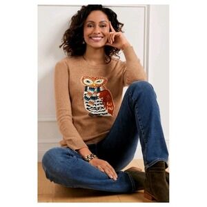 NWT Talbots Women's Beige Knit Owl Sweater Sz S Petite